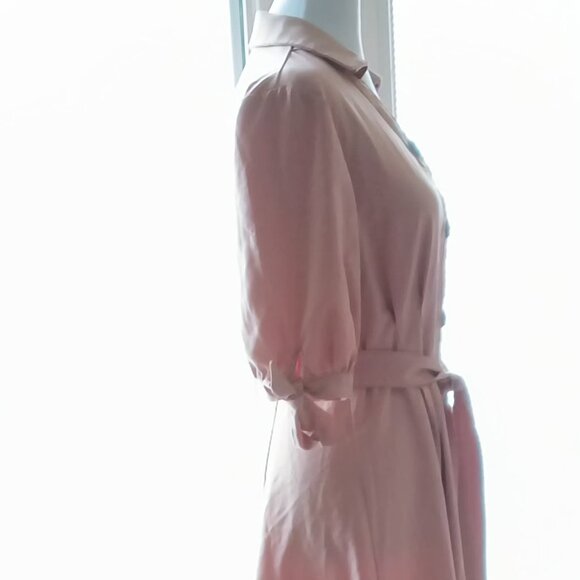 Reina Tan Collared Button Up Midi Tie Waist Coat or Dress - Picture 12 of 16